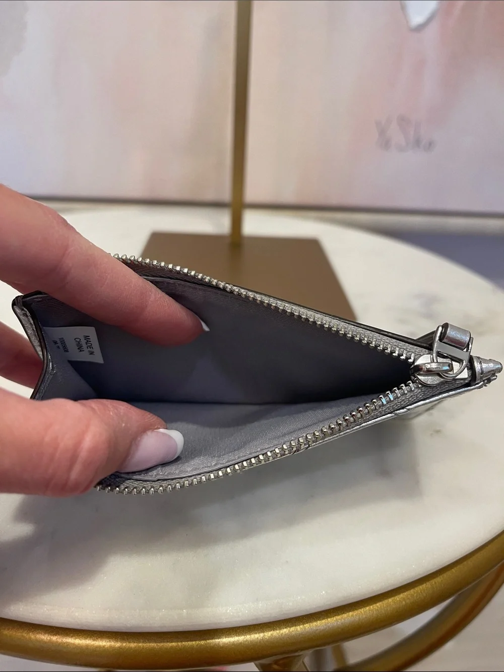NWT Tory Burch Kira Metallic Silver Quilted Leather Card Holder Wallet
